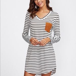 Striped dress with brown suede pocket NWOT